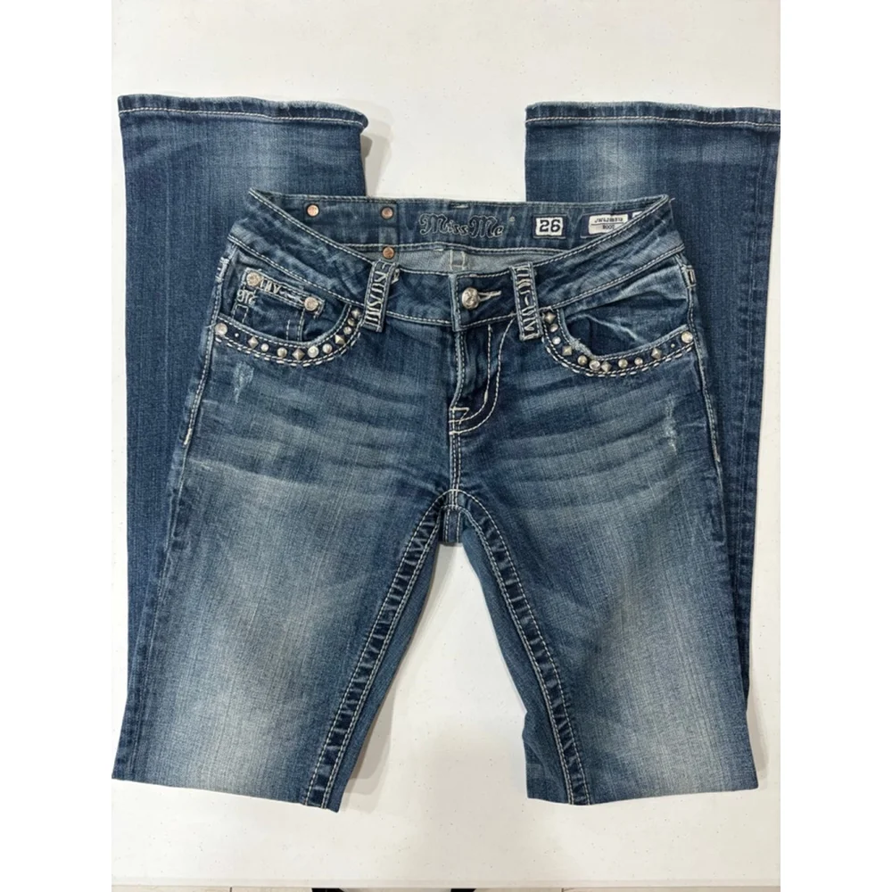 Women's Miss Me Jeans Size 26 Blue Denim Boot, Jewel Embellishments - Picture 12 of 13